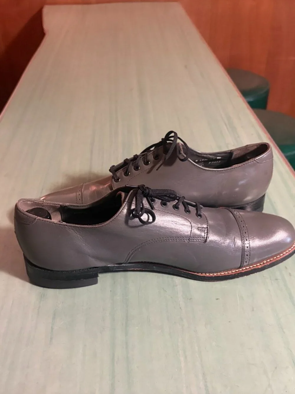 Vintage Mens Stacy Adams Gray Cap Toe Dress Shoes Size 10 E Wide